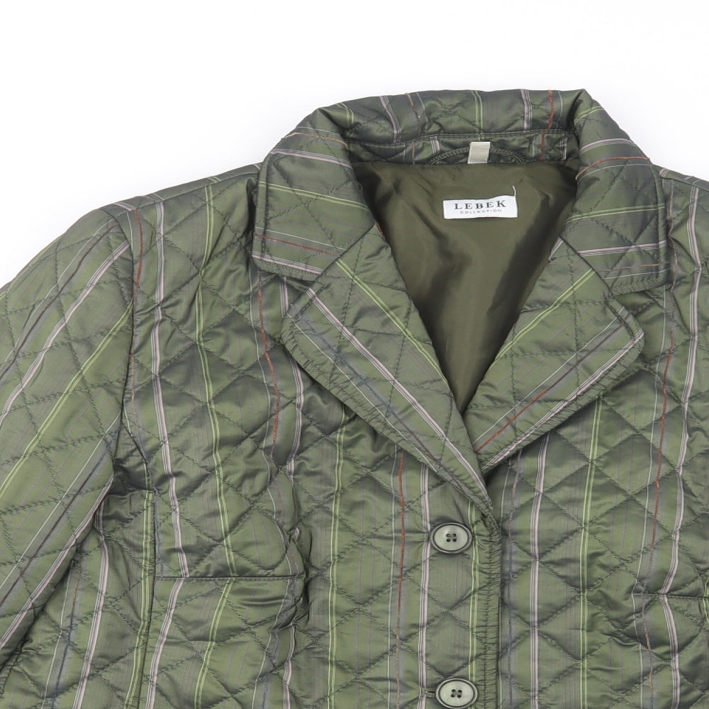 Lebek Womens Green Striped  Quilted Jacket Size 16  Button