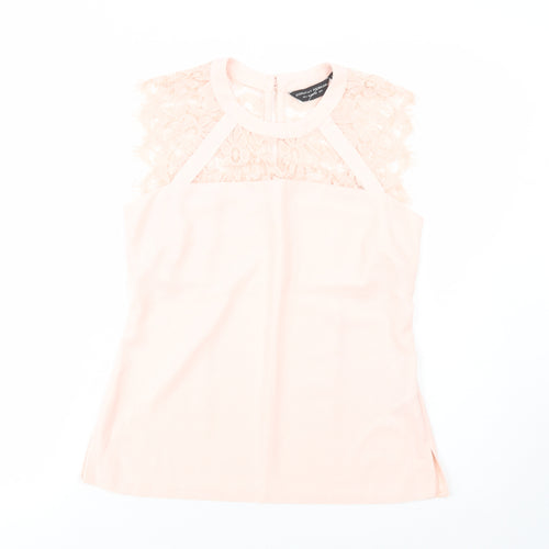 Dorothy Perkins Womens Pink  Polyester Basic Blouse Size 8 Crew Neck - Lace Detail