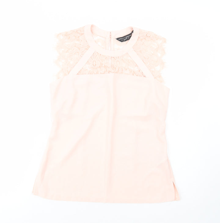Dorothy Perkins Womens Pink Polyester Basic Blouse Size 8 Crew Neck - Lace Detail