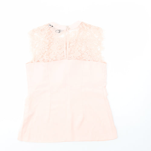 Dorothy Perkins Womens Pink  Polyester Basic Blouse Size 8 Crew Neck - Lace Detail