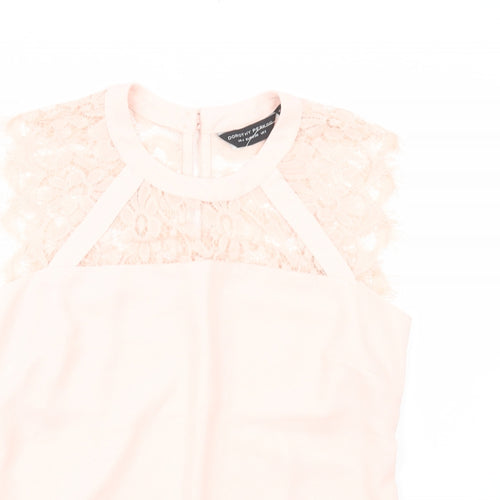 Dorothy Perkins Womens Pink  Polyester Basic Blouse Size 8 Crew Neck - Lace Detail