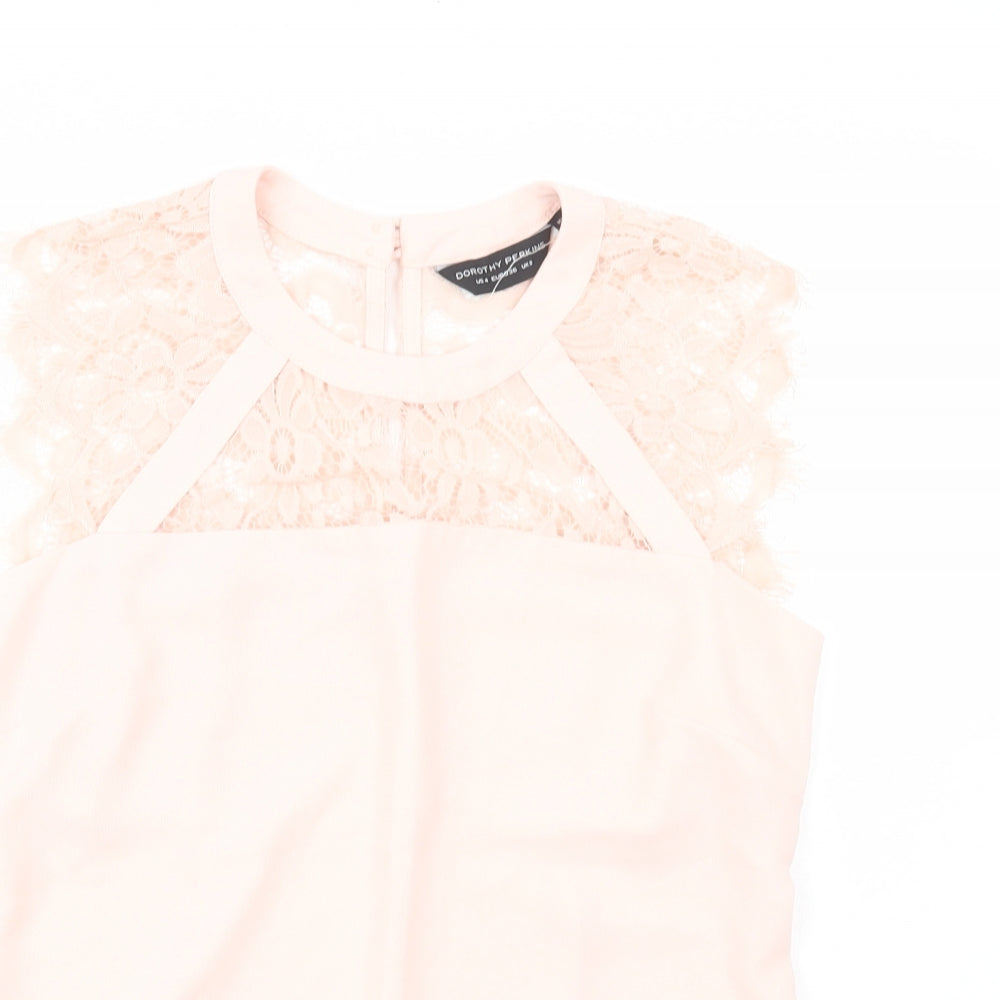Dorothy Perkins Womens Pink  Polyester Basic Blouse Size 8 Crew Neck - Lace Detail