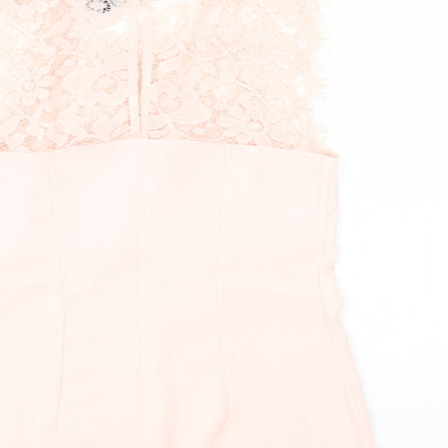 Dorothy Perkins Womens Pink  Polyester Basic Blouse Size 8 Crew Neck - Lace Detail