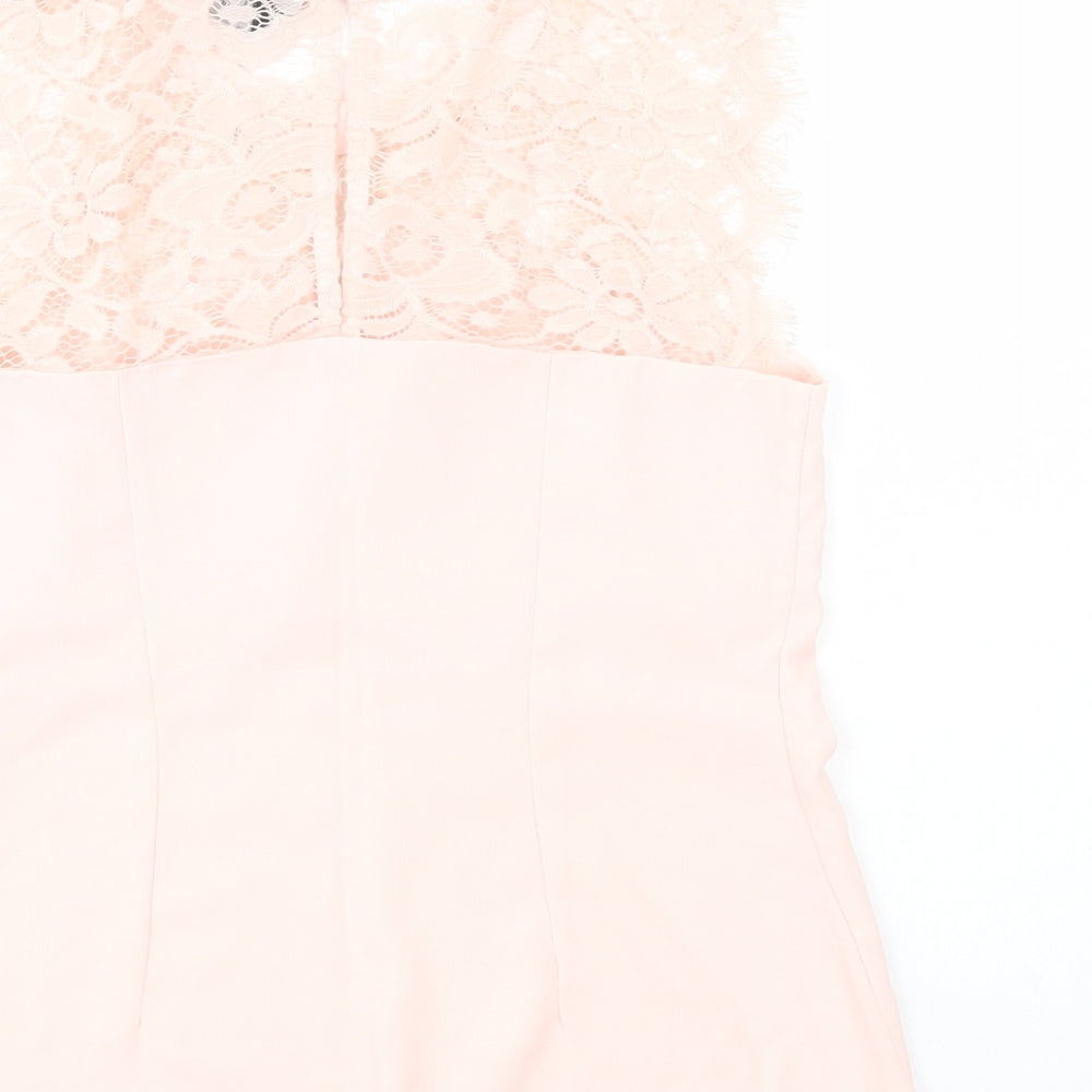 Dorothy Perkins Womens Pink  Polyester Basic Blouse Size 8 Crew Neck - Lace Detail
