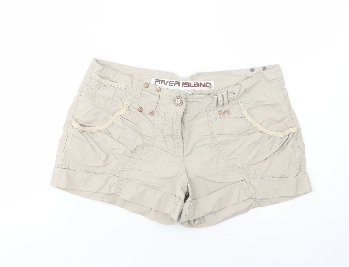 River Island Womens Beige  Cotton Cargo Shorts Size 10 L3 in Regular Button