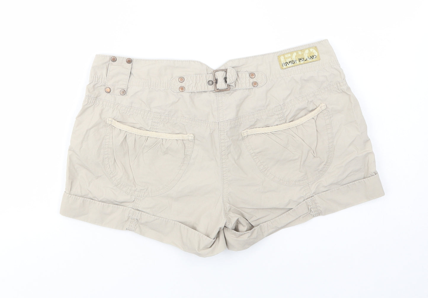 River Island Womens Beige  Cotton Cargo Shorts Size 10 L3 in Regular Button