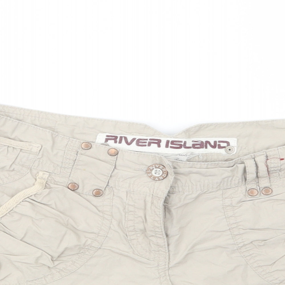 River Island Womens Beige  Cotton Cargo Shorts Size 10 L3 in Regular Button