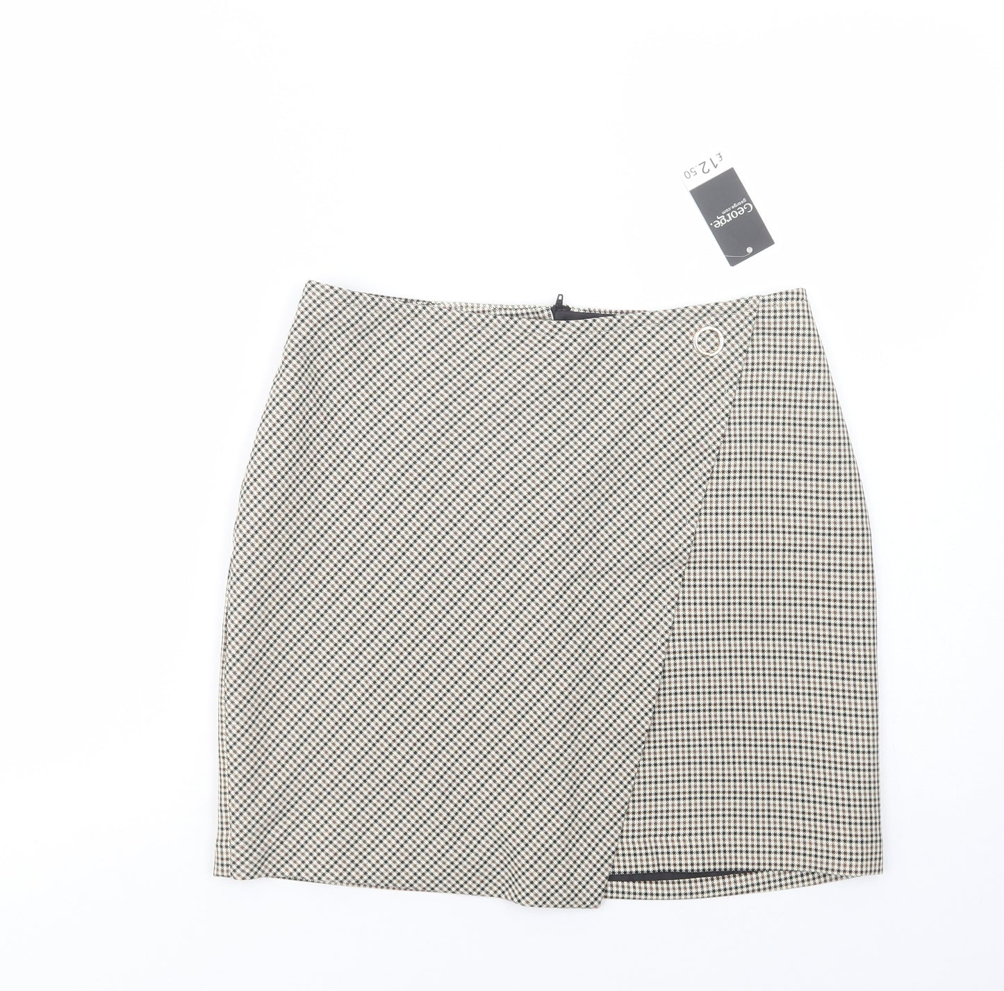 George Womens Beige Houndstooth Polyester Mini Skirt Size 10   Zip