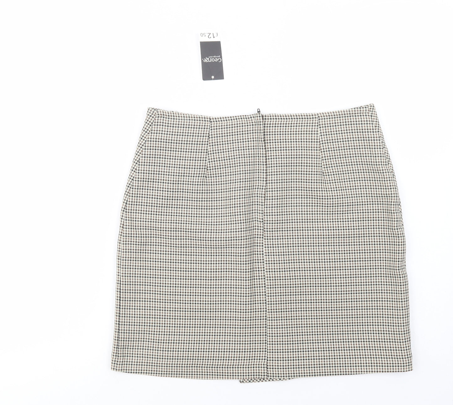 George Womens Beige Houndstooth Polyester Mini Skirt Size 10   Zip
