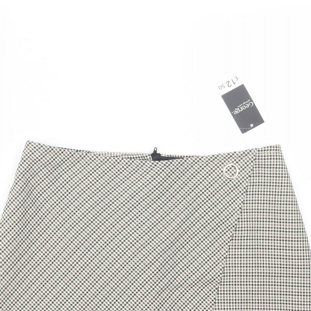 George Womens Beige Houndstooth Polyester Mini Skirt Size 10   Zip