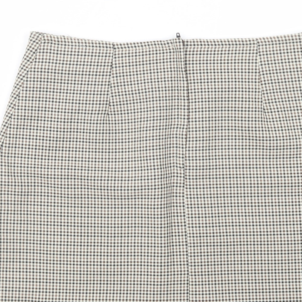 George Womens Beige Houndstooth Polyester Mini Skirt Size 10   Zip