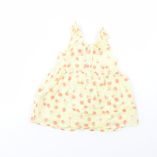 Primark Baby Yellow Geometric Cotton Tank Dress  Size 9-12 Months  Scoop Neck Button - Peach Print