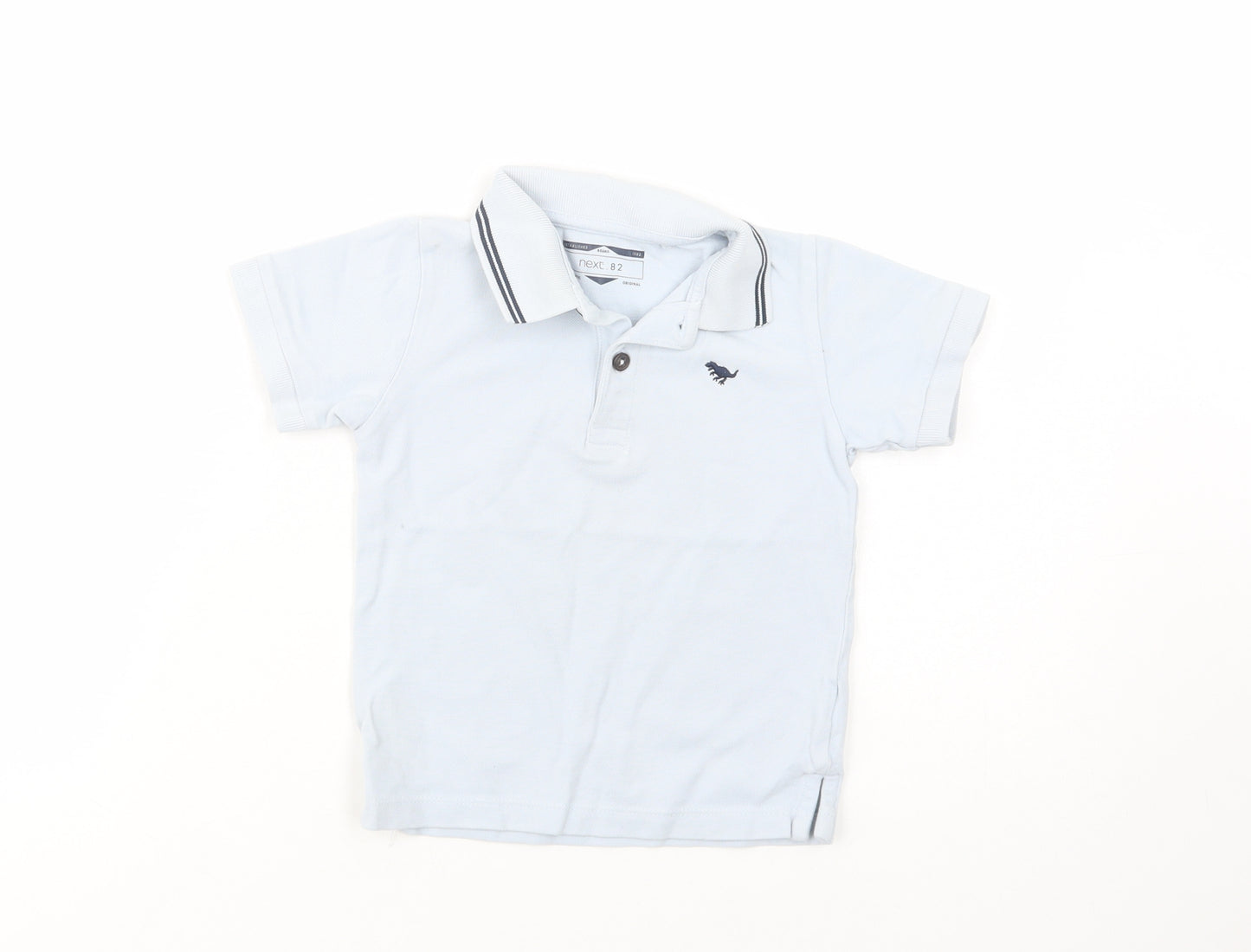 NEXT Boys Blue  Cotton Basic Polo Size 2-3 Years Collared Button - Dino