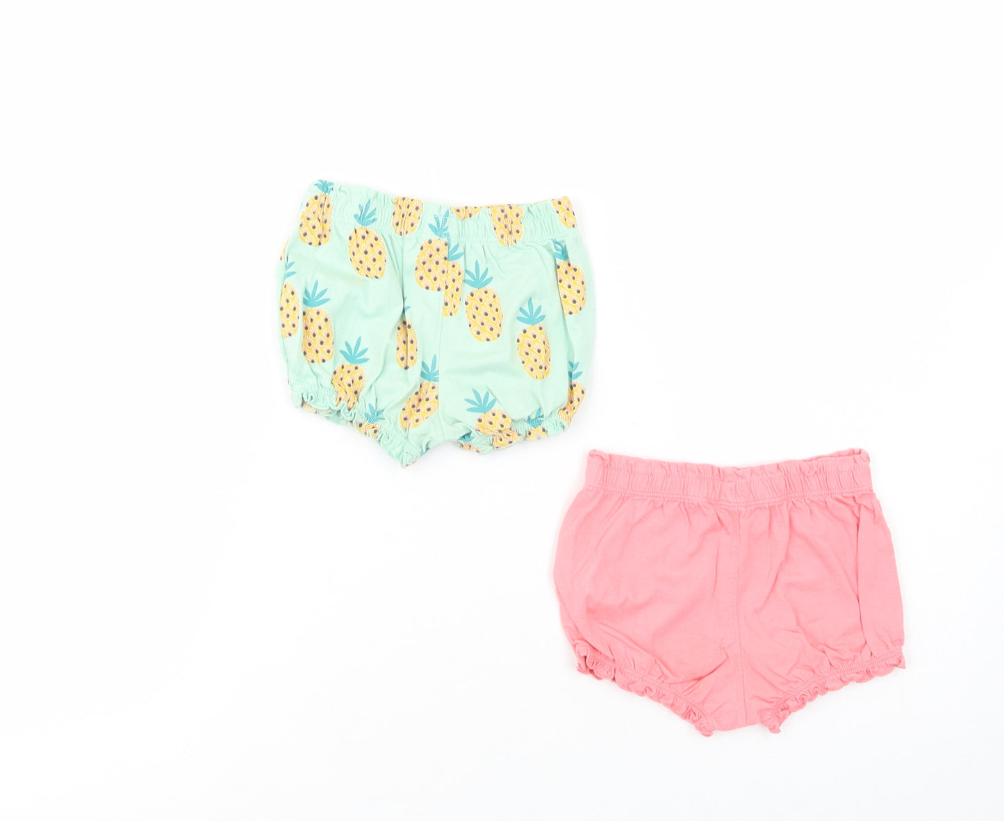 F&F Baby Green Geometric Cotton Shorts Set Outfit/Set Size 9-12 Months   - Pineapple Print