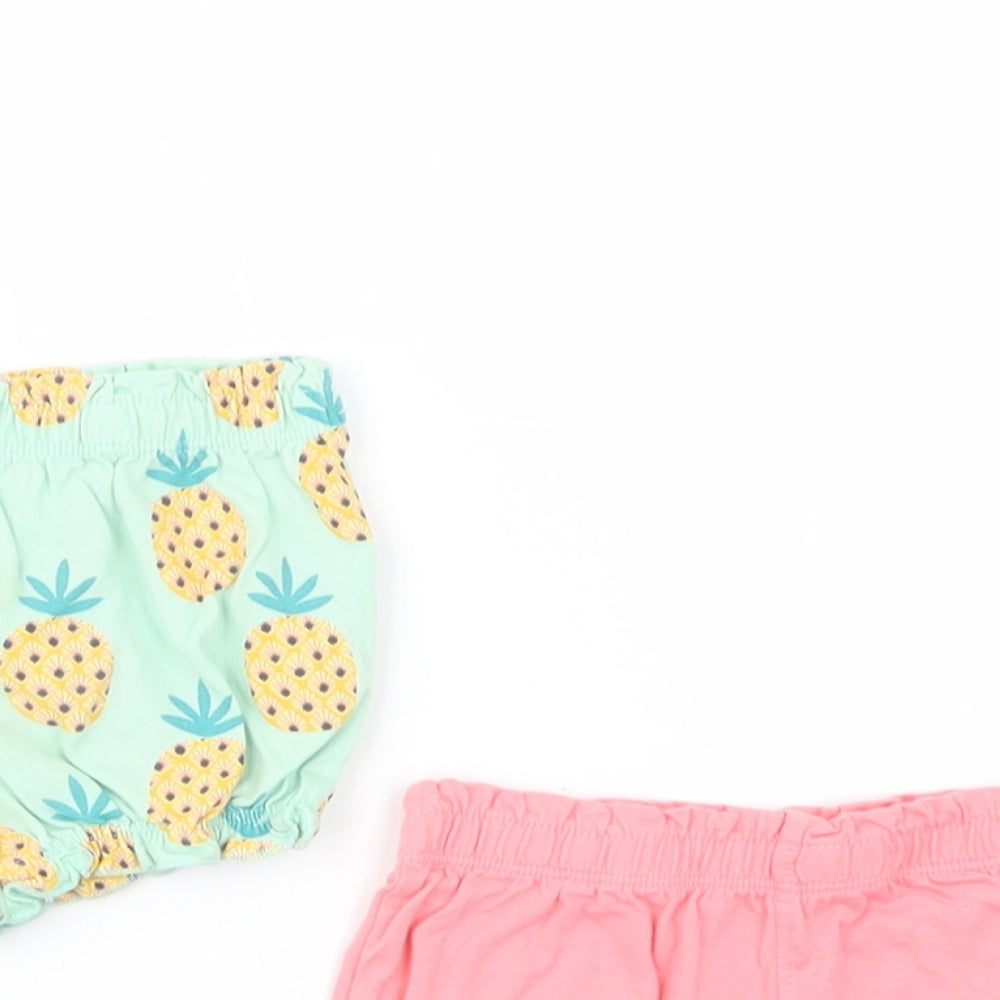 F&F Baby Green Geometric Cotton Shorts Set Outfit/Set Size 9-12 Months   - Pineapple Print