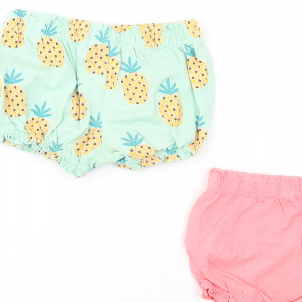 F&F Baby Green Geometric Cotton Shorts Set Outfit/Set Size 9-12 Months   - Pineapple Print