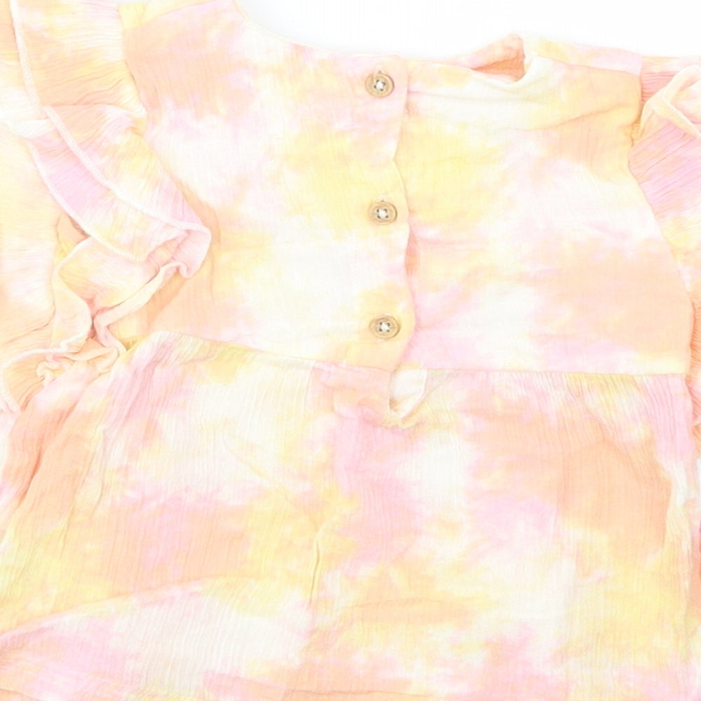 F&F Baby Multicoloured Batik Cotton Pullover Blouse Size 9-12 Months Crew Neck Button