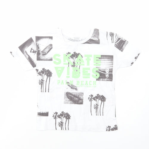 Primark Boys White Geometric Cotton Basic T-Shirt Size 3-4 Years Crew Neck Pullover - Skate Vibes