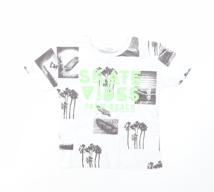 Primark Boys White Geometric Cotton Basic T-Shirt Size 3-4 Years Crew Neck Pullover - Skate Vibes