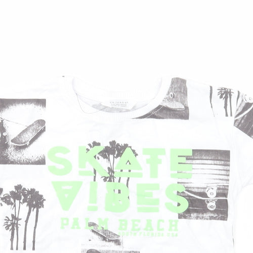 Primark Boys White Geometric Cotton Basic T-Shirt Size 3-4 Years Crew Neck Pullover - Skate Vibes