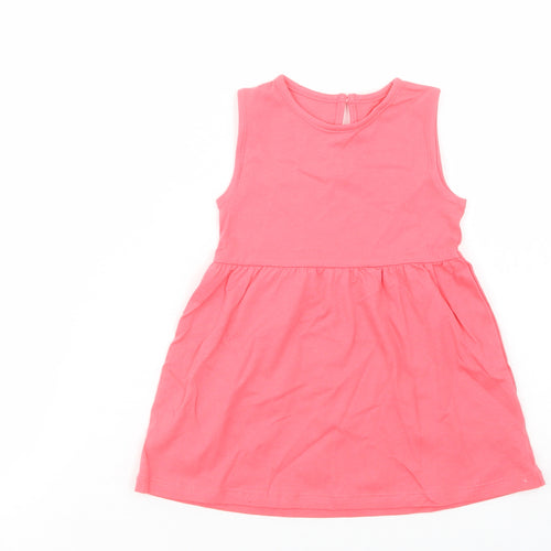 F&F Baby Pink  Cotton Tank Dress  Size 9-12 Months  Crew Neck Button