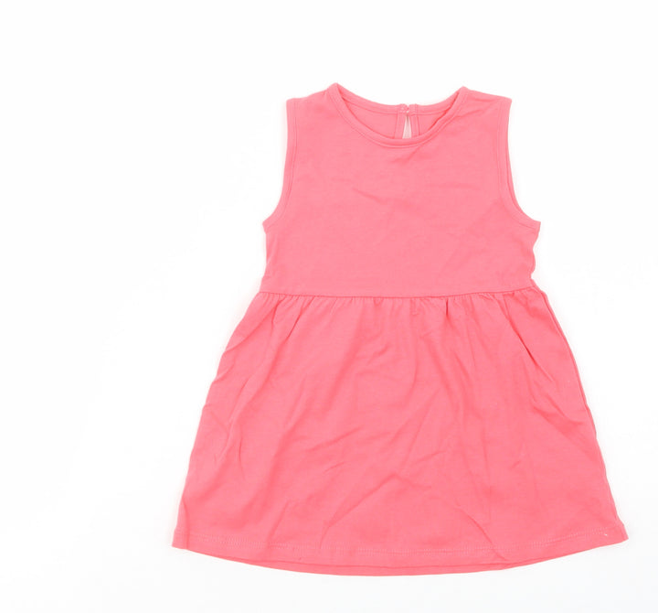 F&F Baby Pink  Cotton Tank Dress  Size 9-12 Months  Crew Neck Button