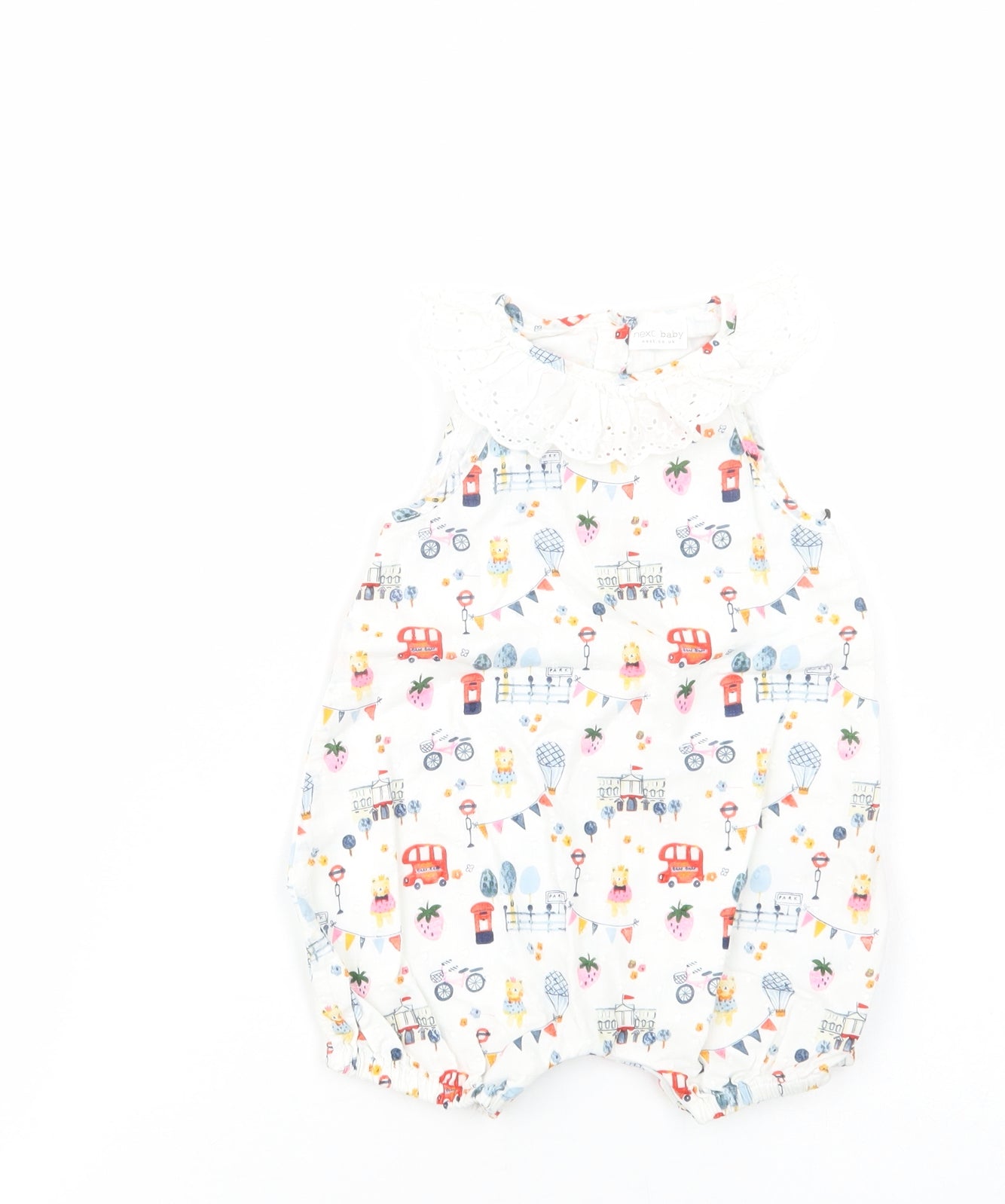 NEXT Baby White Geometric Cotton Romper One-Piece Size 9-12 Months  Snap