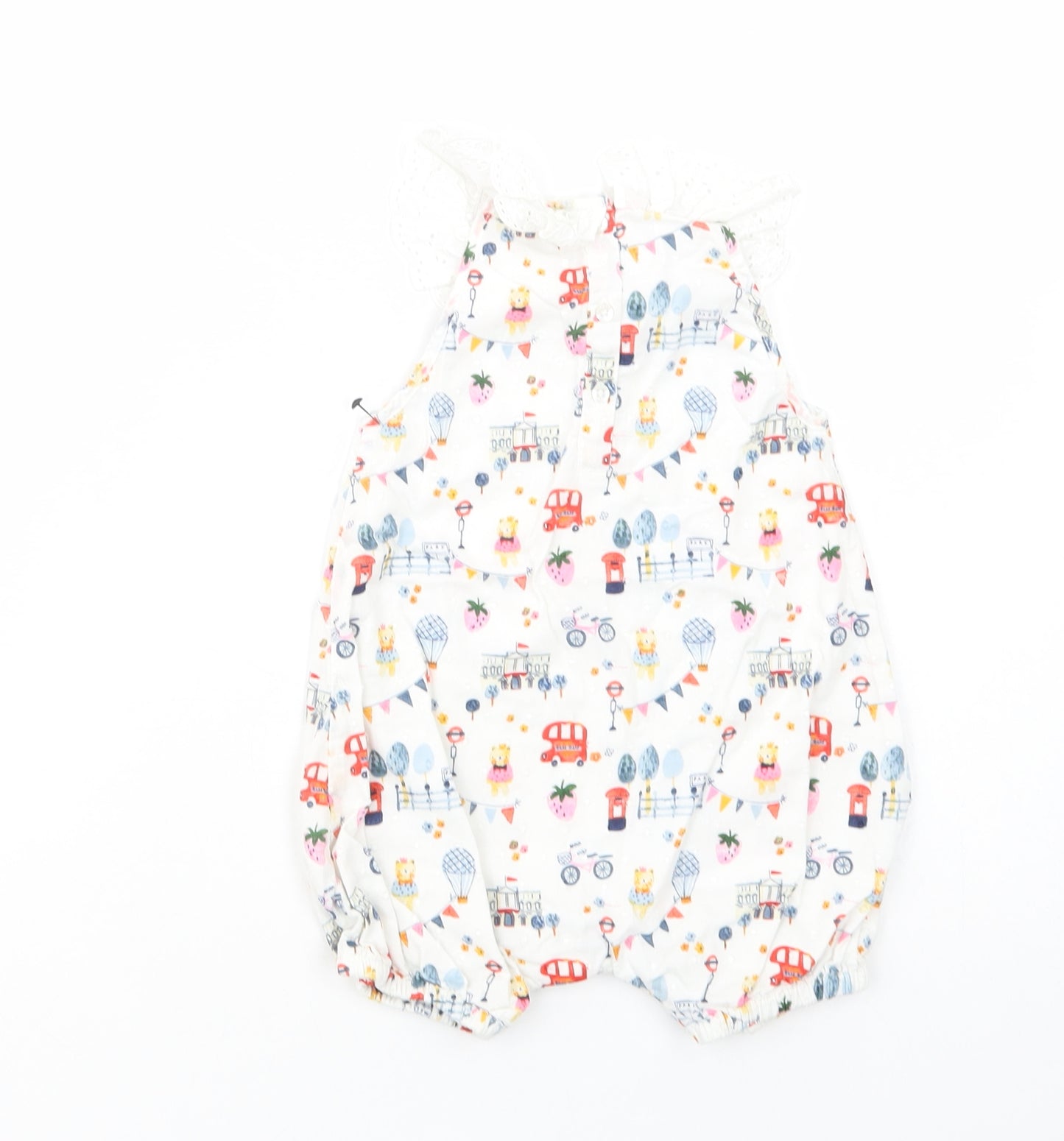 NEXT Baby White Geometric Cotton Romper One-Piece Size 9-12 Months  Snap