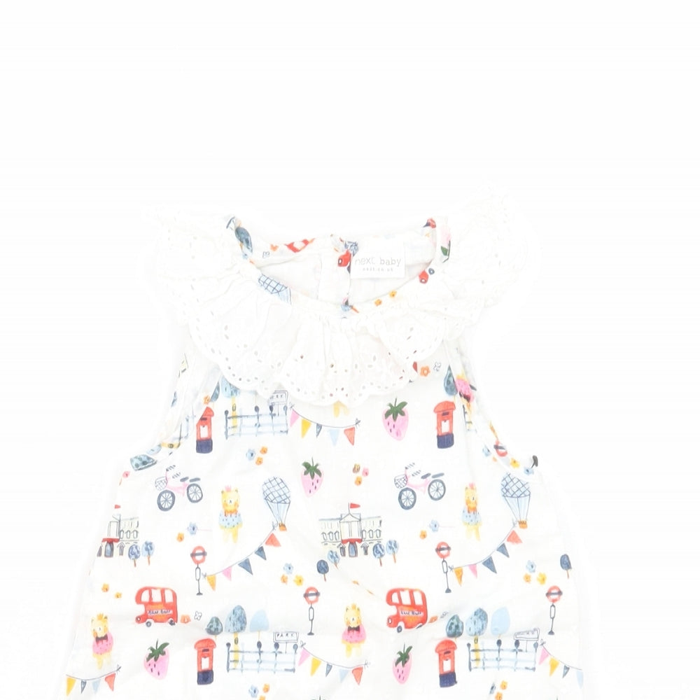 NEXT Baby White Geometric Cotton Romper One-Piece Size 9-12 Months  Snap