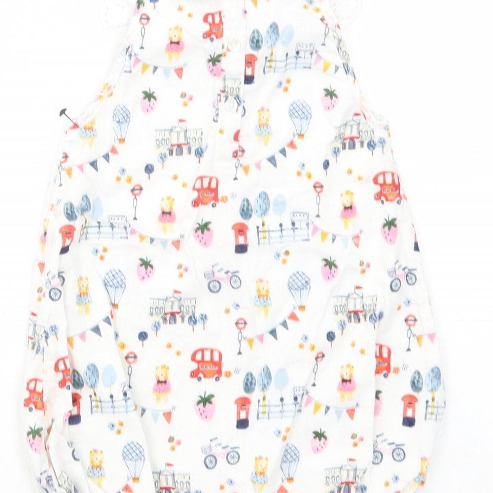 NEXT Baby White Geometric Cotton Romper One-Piece Size 9-12 Months  Snap