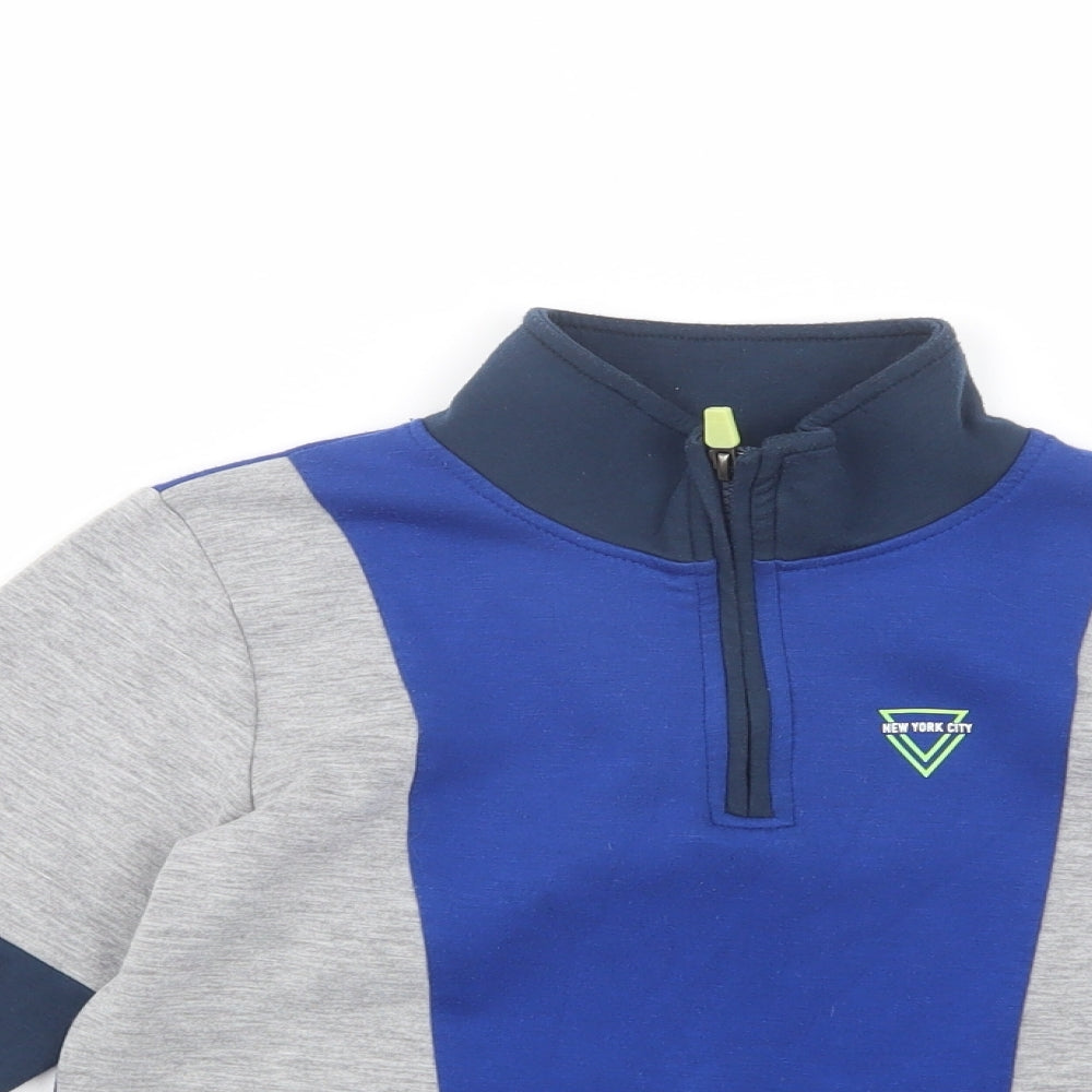 Matalan Boys Blue Colourblock Polyester Pullover Sweatshirt Size 8 Years  Zip