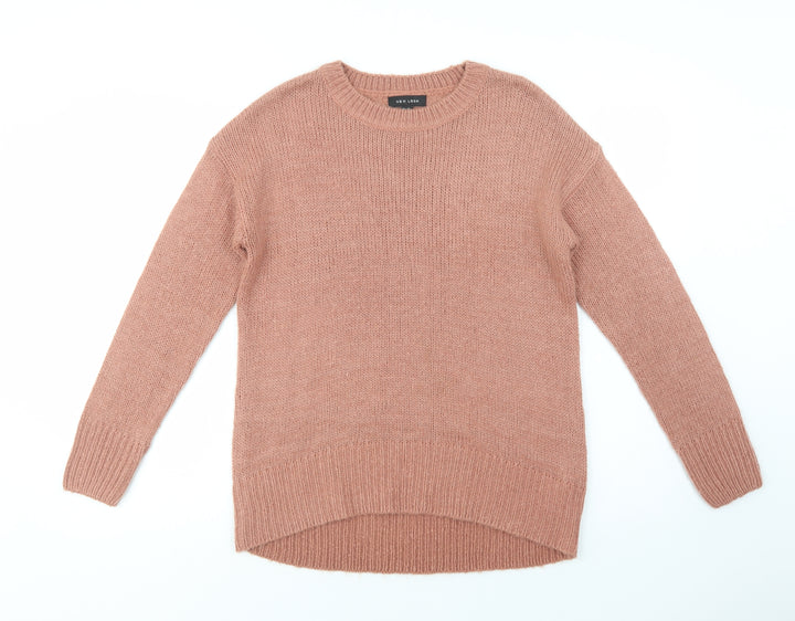 New Look Womens Pink Crew Neck  Acrylic Pullover Jumper Size S