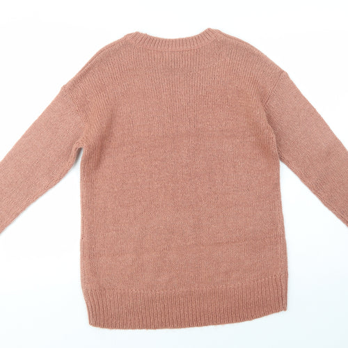New Look Womens Pink Crew Neck  Acrylic Pullover Jumper Size S
