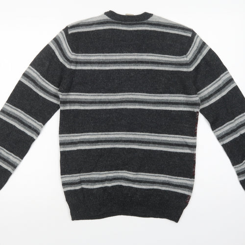 Retreat Mens Grey Crew Neck Fair Isle Acrylic Pullover Jumper Size S