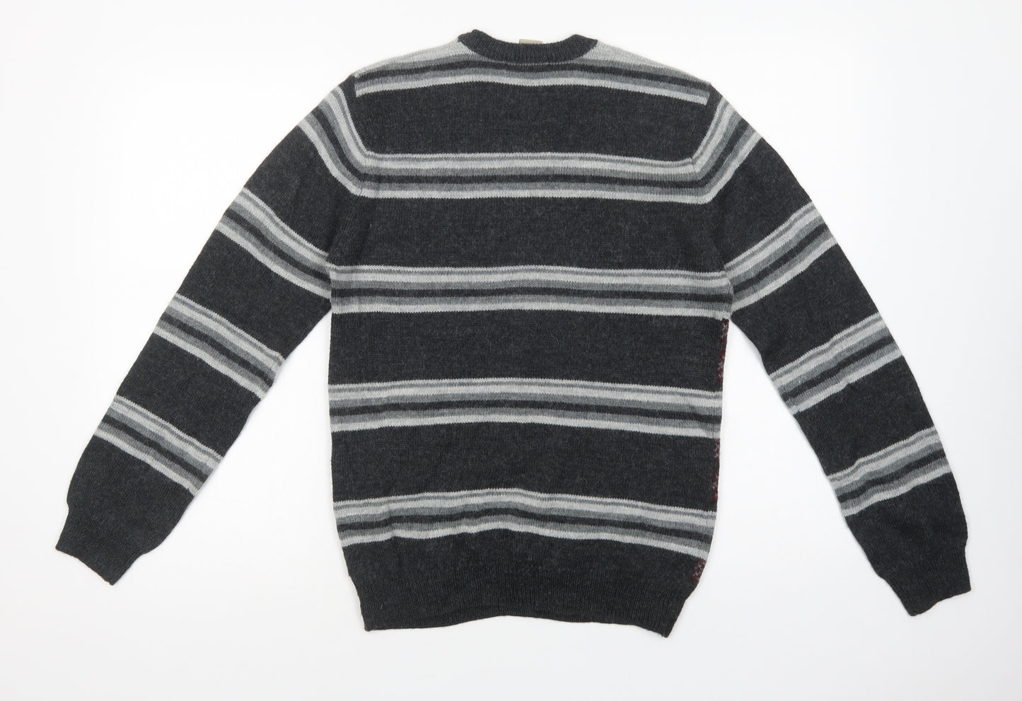 Retreat Mens Grey Crew Neck Fair Isle Acrylic Pullover Jumper Size S