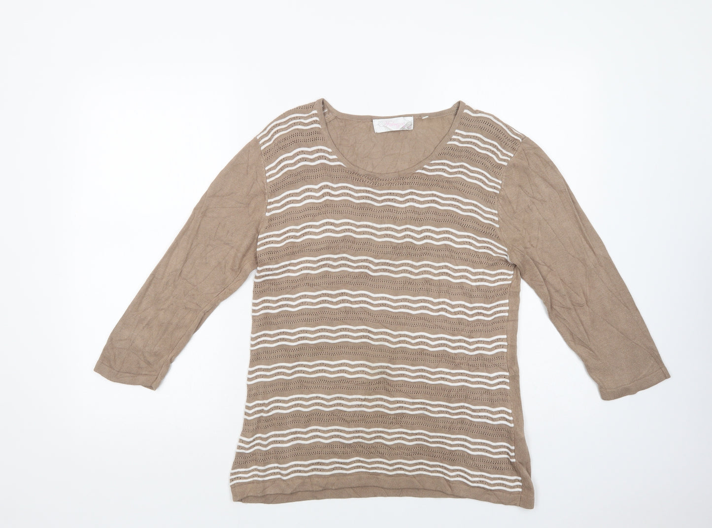 Fabrizio Womens Brown Scoop Neck Striped Viscose Pullover Jumper Size M