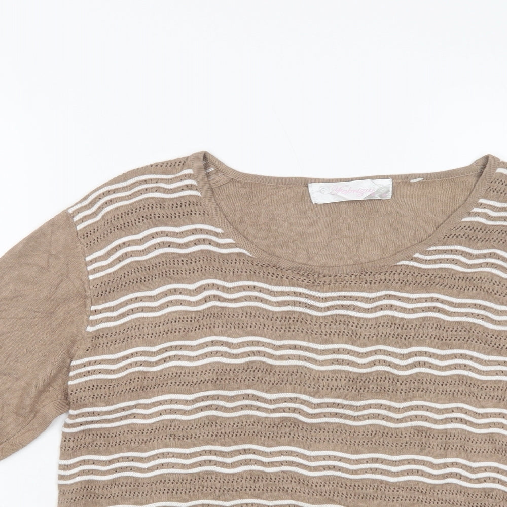 Fabrizio Womens Brown Scoop Neck Striped Viscose Pullover Jumper Size M