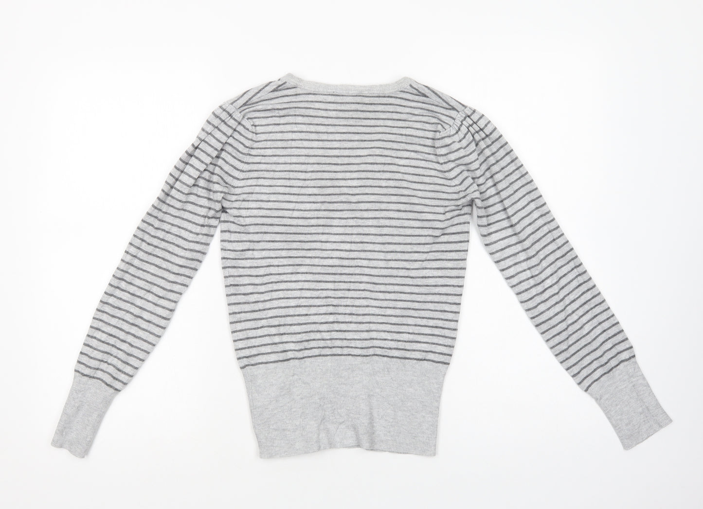 Dorothy Perkins Womens Grey V-Neck Striped Viscose Pullover Jumper Size 10