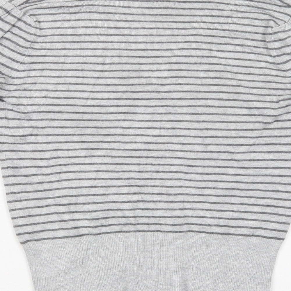 Dorothy Perkins Womens Grey V-Neck Striped Viscose Pullover Jumper Size 10