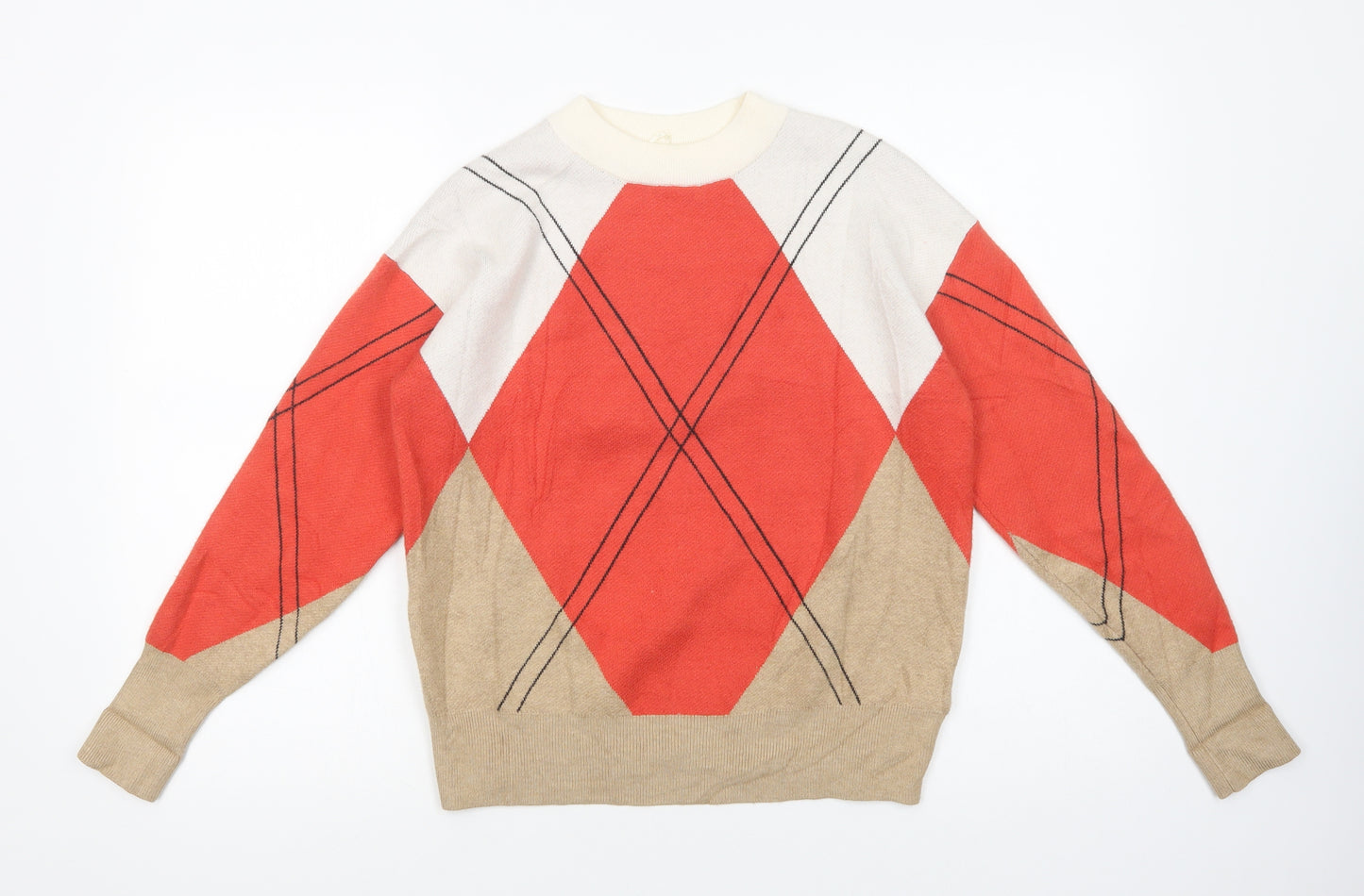 Marks and Spencer Womens Multicoloured Mock Neck Geometric Viscose Pullover Jumper Size S