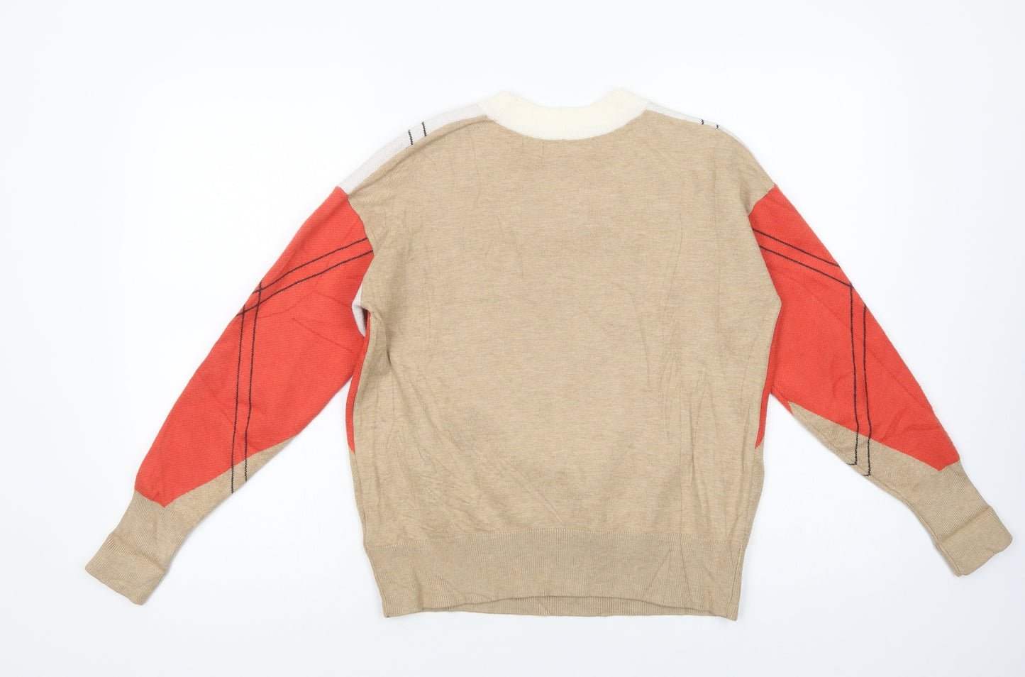 Marks and Spencer Womens Multicoloured Mock Neck Geometric Viscose Pullover Jumper Size S