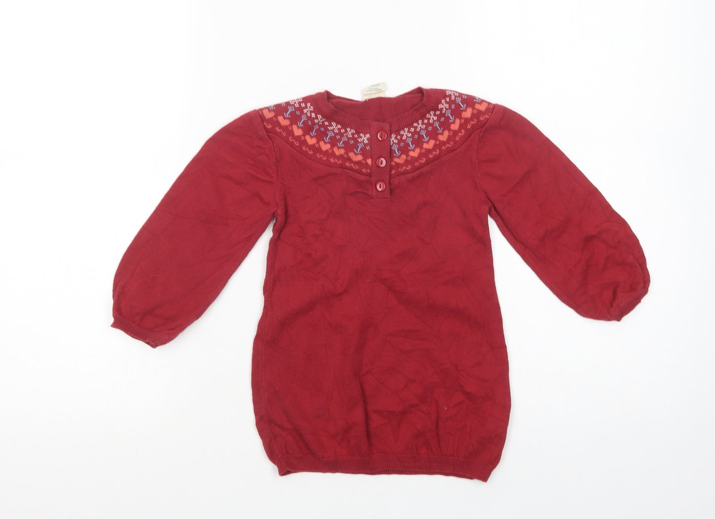 Green Baby Baby Red Fair Isle Cotton Tunic Jumper Size 18-24 Months  Button