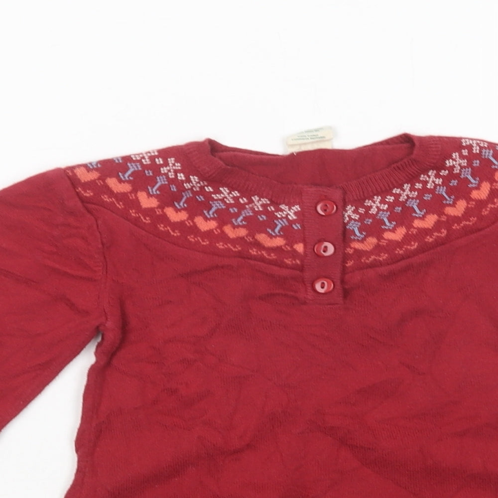 Green Baby Baby Red Fair Isle Cotton Tunic Jumper Size 18-24 Months  Button