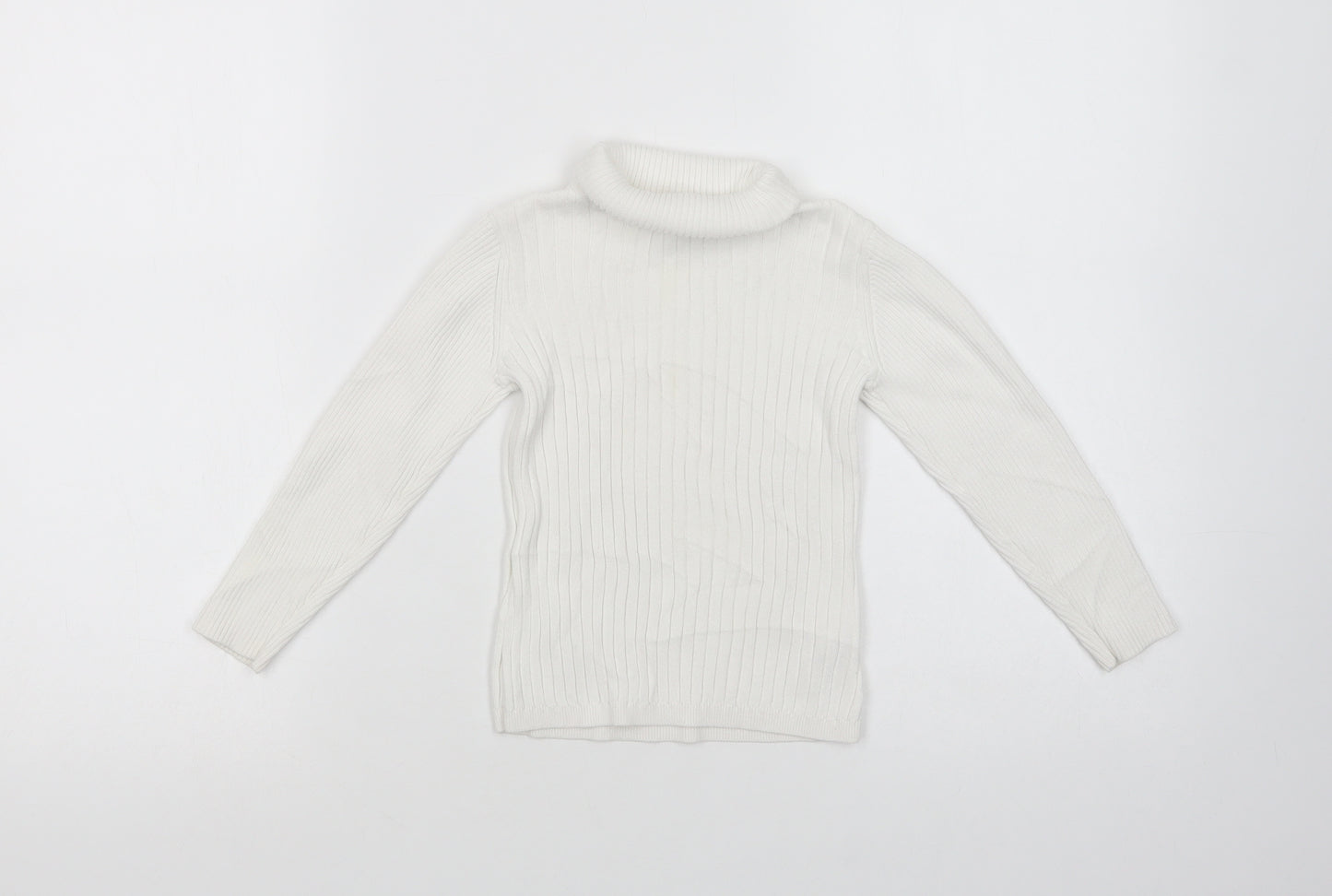 George Girls White Roll Neck  Cotton Pullover Jumper Size 4-5 Years  Pullover