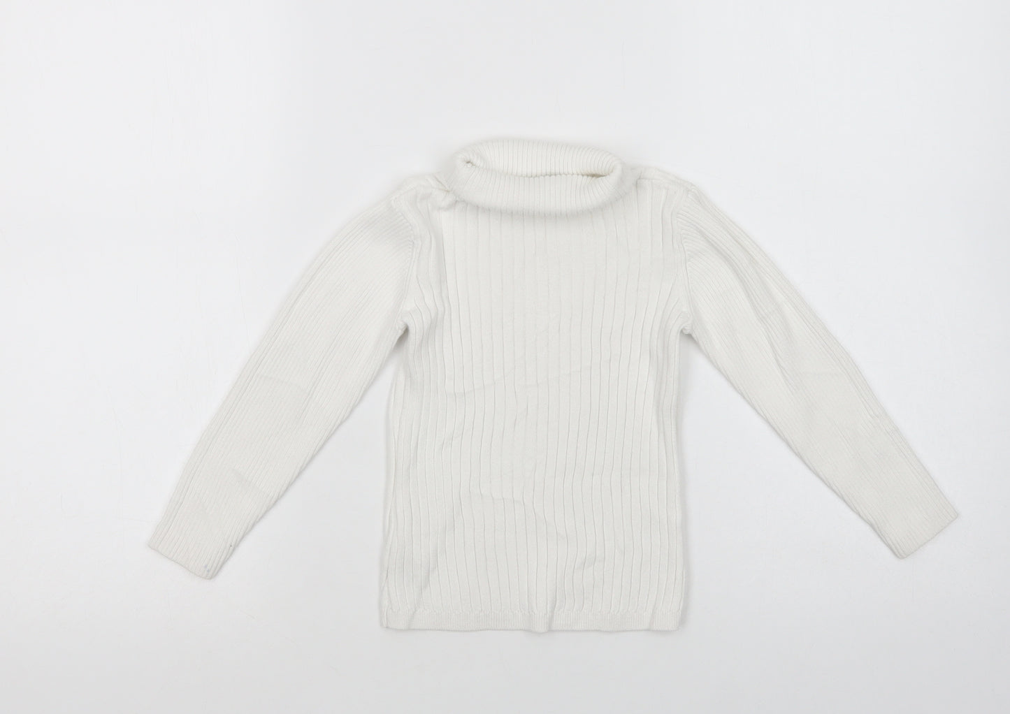 George Girls White Roll Neck  Cotton Pullover Jumper Size 4-5 Years  Pullover
