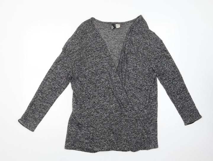 H&M Womens Grey V-Neck  Viscose Cardigan Jumper Size L