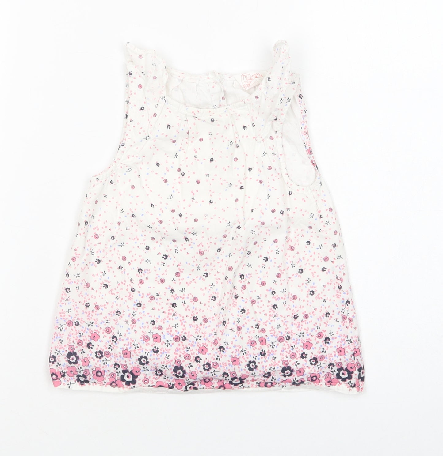 Primark Girls White Floral Cotton Pullover Blouse Size 2-3 Years Crew Neck Button