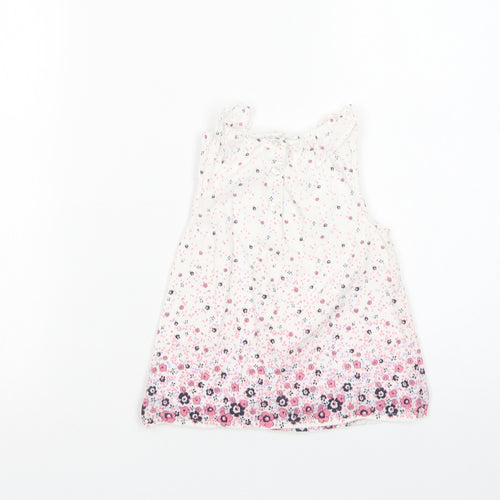 Primark Girls White Floral Cotton Pullover Blouse Size 2-3 Years Crew Neck Button
