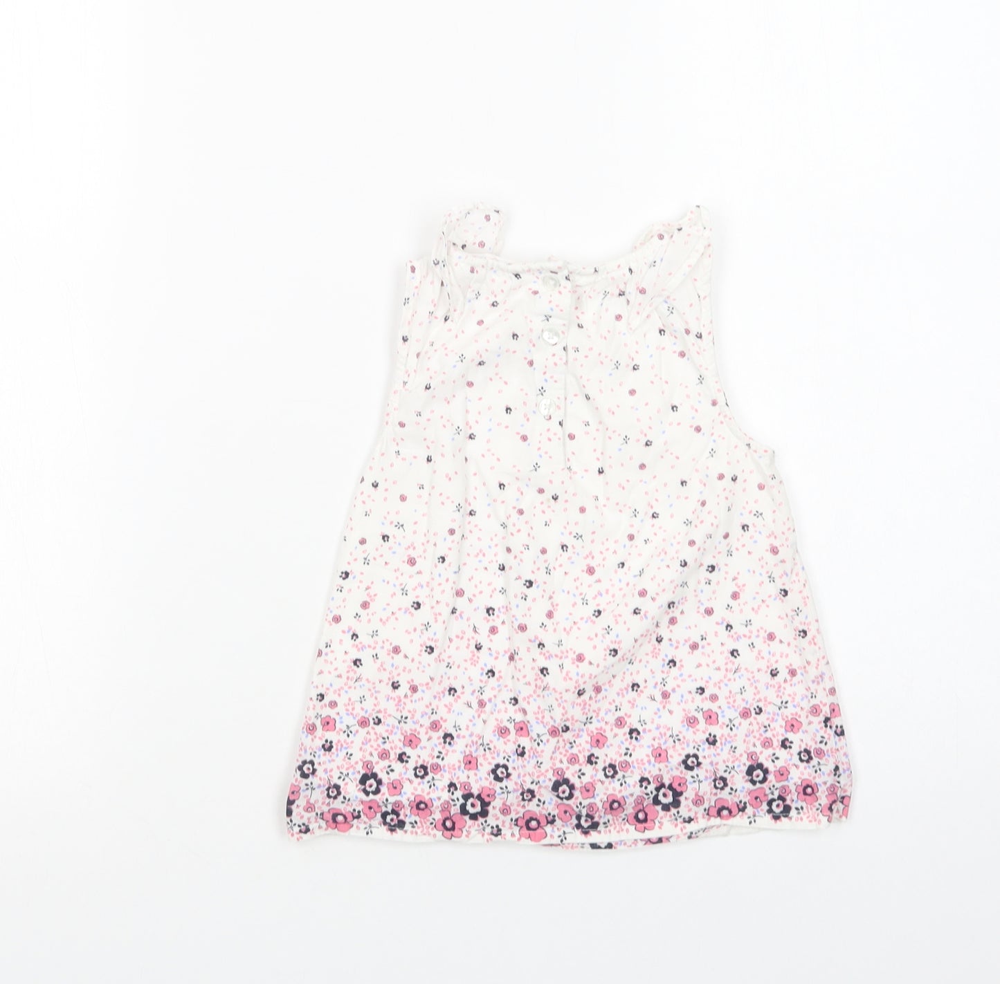 Primark Girls White Floral Cotton Pullover Blouse Size 2-3 Years Crew Neck Button