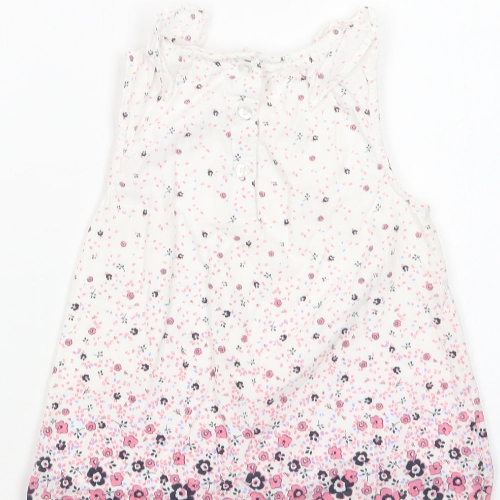 Primark Girls White Floral Cotton Pullover Blouse Size 2-3 Years Crew Neck Button